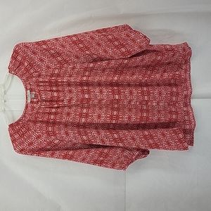 ROZ & ALI WOMAN Semi-Sheer Red & White Geometric 3/4 Sleeve Blouse